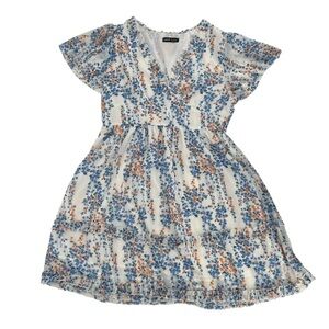 SHEIN White Floral V-Neck Lace Trim Elastic Waist Mini Dress Size 12 Women’s